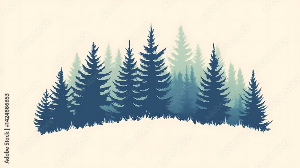 Fototapeta premium Conifer Forest Silhouette with Nature Scene.