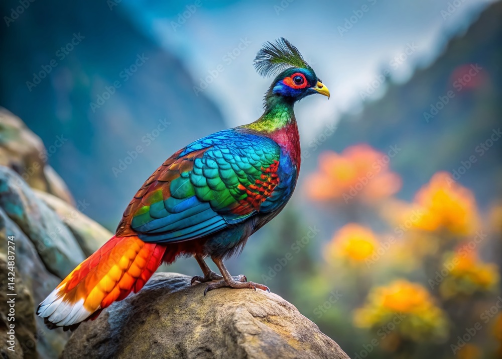 Fototapeta premium Majestic Himalayan Monal Pheasant in Sharp Focus, Rare Bird Photography