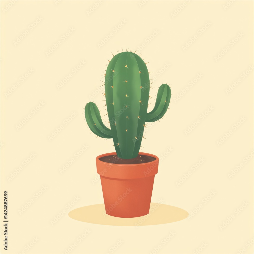 Cactus in Pot, Minimalist Illustration Cactus in Pot, Minimalist Illustration