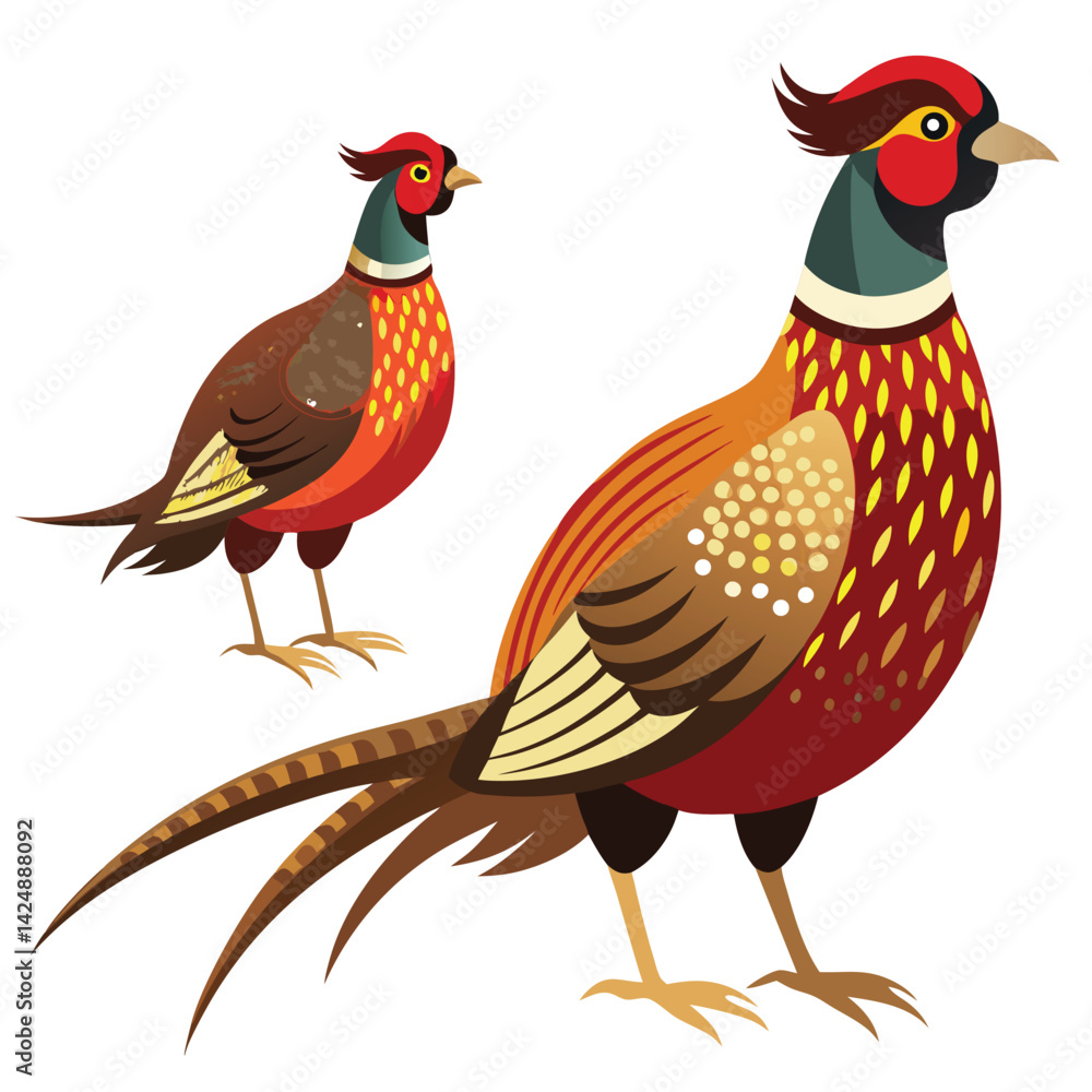 Fototapeta premium Pheasant birds set shilhotee vector isolated on white background