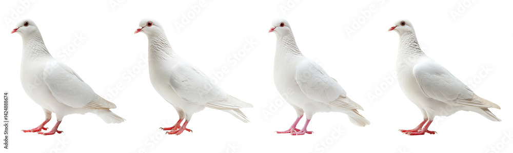 White Pigeons on Transparent Background Displaying Different Angles