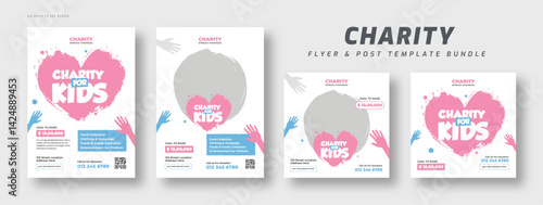 Donation charity flyer and social media post web banner template set | Fundraising event poster bundle | Nonprofit campaign promotion banner | Humanitarian aid community