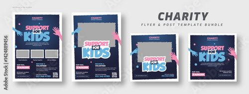 Kids charity flyer and social media post web banner set | Donation & fundraising event poster bundle | Nonprofit campaign promotion web banner template | Humanitarian aid community