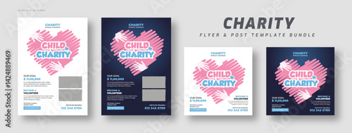 Donation charity flyer template and social media post web banner set | Fundraising event poster bundle | Nonprofit campaign promotion banner | Humanitarian aid community
