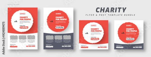 Donation charity flyer template and social media post web banner set | Fundraising event poster template | Nonprofit campaign promotion banner bundle | Humanitarian aid community