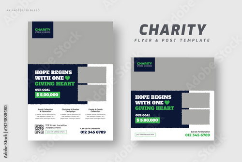 Donation charity flyer template and social media post web banner set | Fundraising event poster | Nonprofit campaign promotion banner | Humanitarian aid community