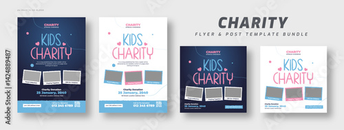 Kids charity flyer and social media post web banner template set | Donation & fundraising event poster bundle | Nonprofit campaign promotion web banner template | Humanitarian aid community