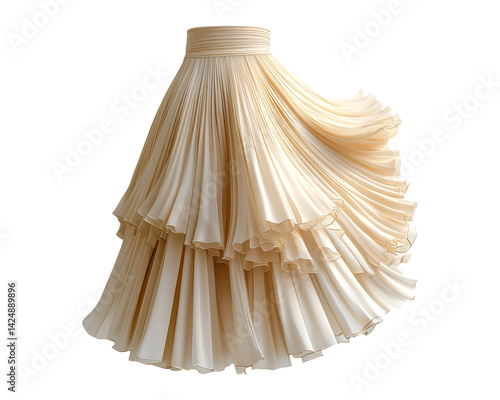 Elegant Beige Pleated Skirt with Flowing Layers on Transparent Background