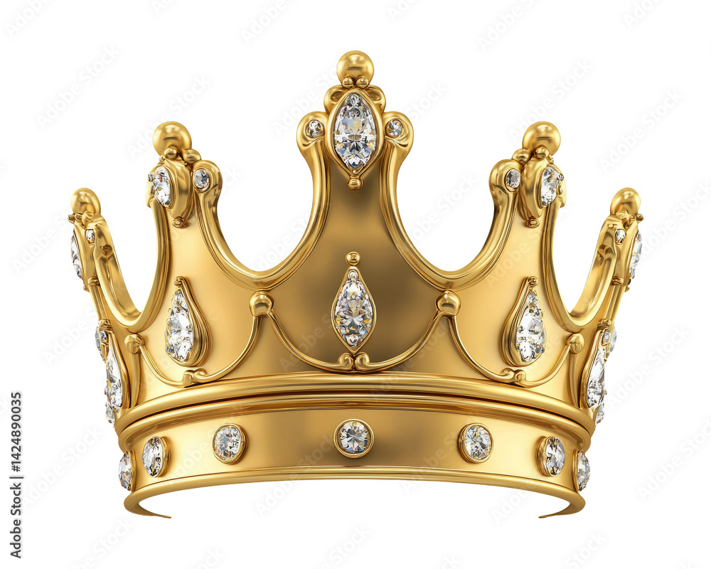 Elegant gold crown with diamonds on a transparent background