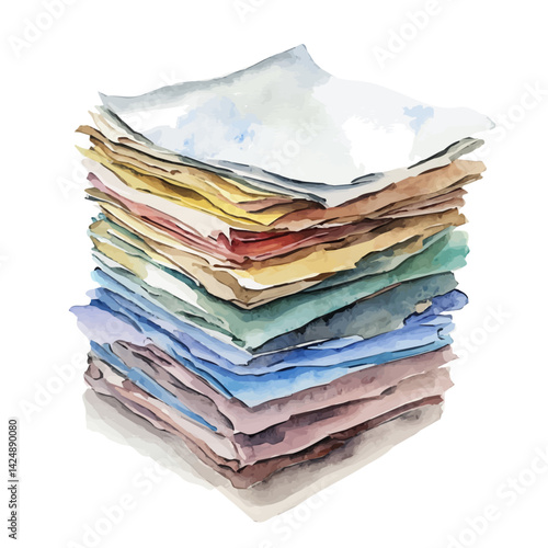 Neat stack of printer paper, watercolor illustration, isolated on a white background.

