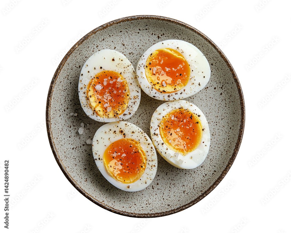 Delicious Soft Boiled Eggs on Plate with Salt and Pepper Seasoning
