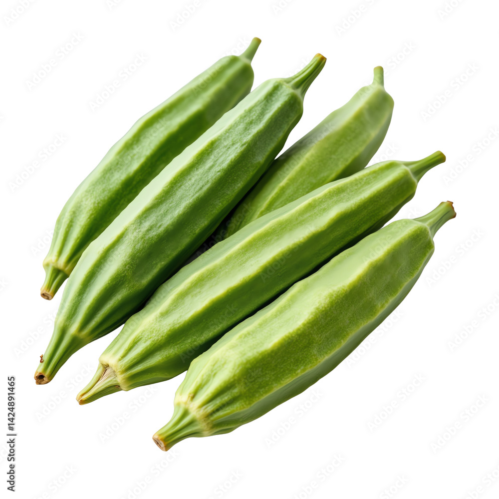 Fresh and vibrant green okra pods stacked. Fresh and vibrant green okra pods stacked.