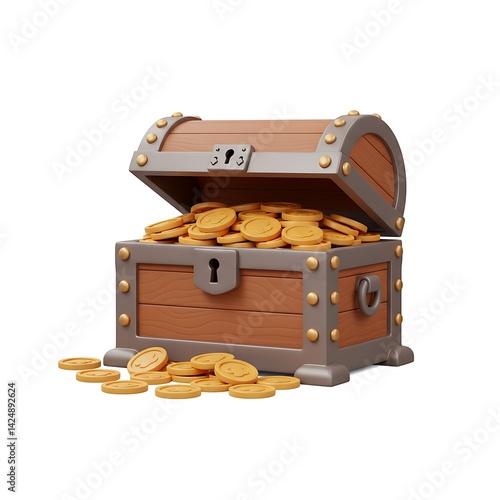3D Treasure Chest with Gold Coins