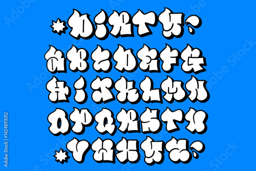 Graffiti dirty throw up font A-Z vector in bubble style. Urban, bold, and editable. Perfect for street art, hip hop designs, posters, apparel, and digital artwork.
