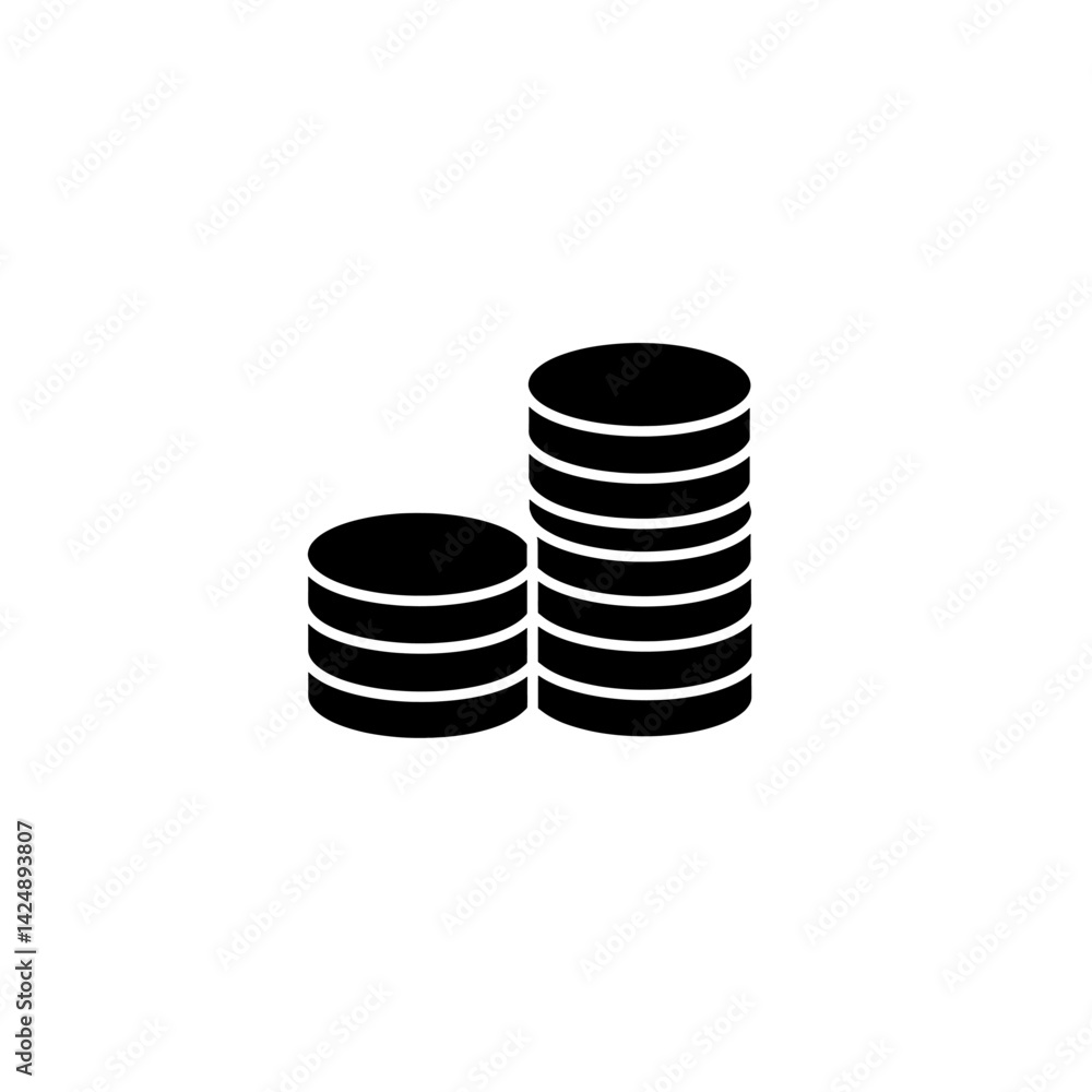 Vector black silhouette icon of stacked coins in layers for economic savings and financial design Vector black silhouette icon of stacked coins in layers for economic savings and financial design