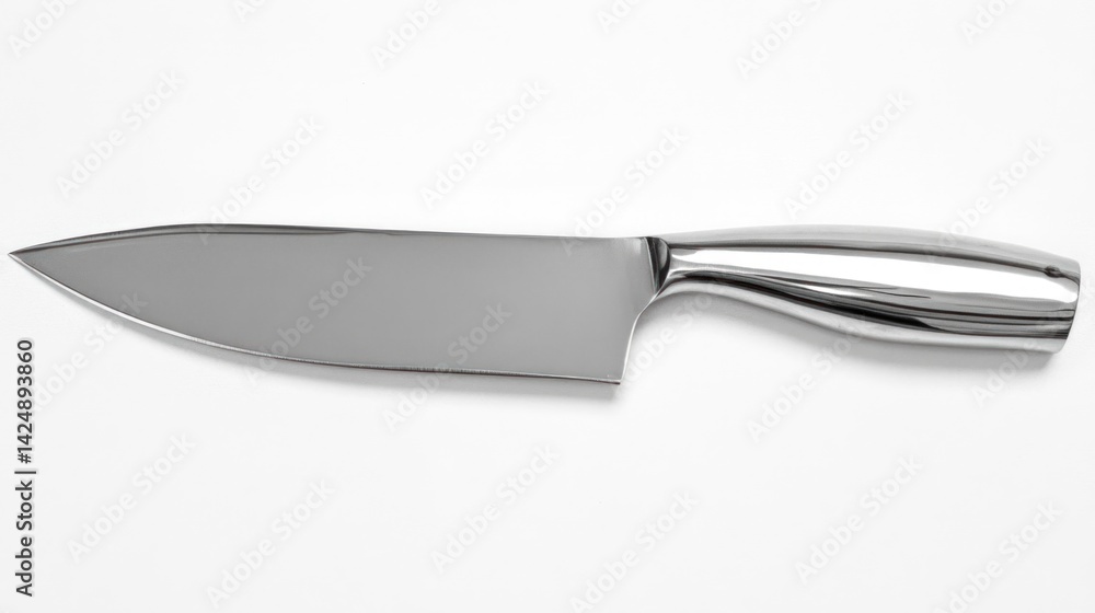 Stainless steel chef's knife, gleaming against a plain background. Stainless steel chef's knife, gleaming against a plain background.