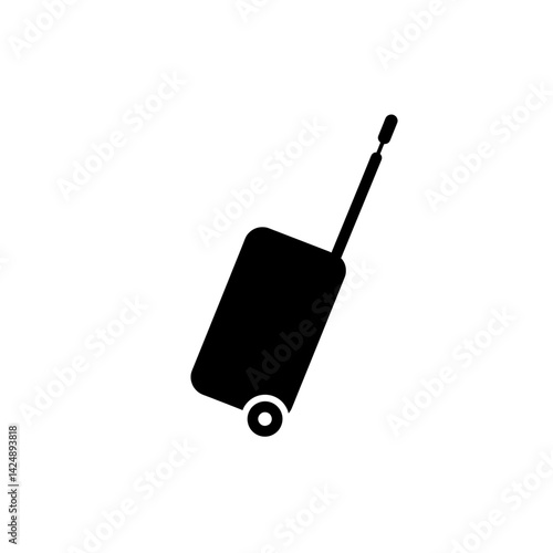 Black silhouette icon of luggage bag with pull handle and wheels for travel and tourism visuals
