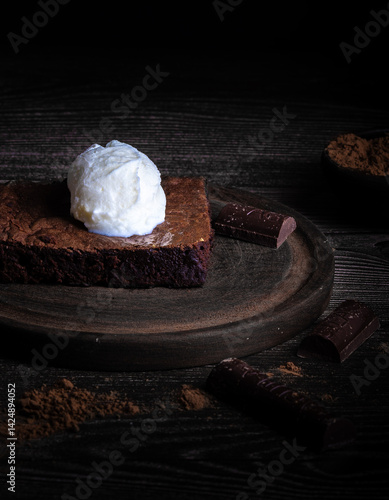 Chocolate Brownie with a Scoop of Vanilla Ice Cream
