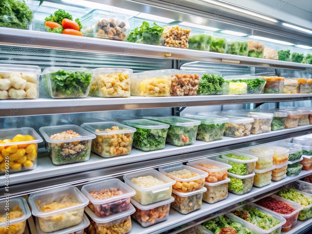 Minimalist Grocery Shelf: Frozen Meal Variety for Convenient Dining Minimalist Grocery Shelf: Frozen Meal Variety for Convenient Dining