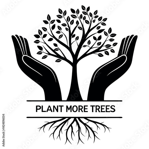 Plant More Trees Silhouette Hands & Roots T-Shirt Design.