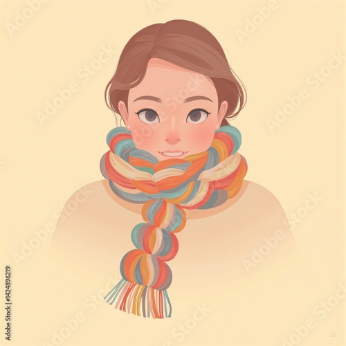 Woman with Colorful Knitted Scarf Illustration