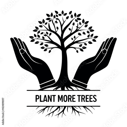 Plant More Trees Silhouette Hands & Roots T-Shirt Design.