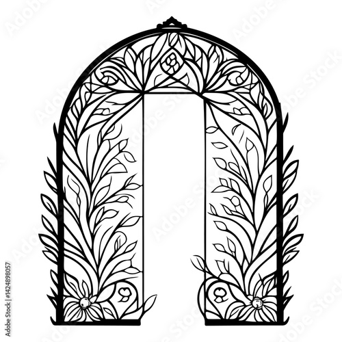 Elegant Botanical Archway Line Art Illustration