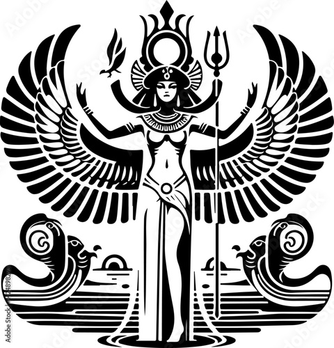 sketch vector illustration silhouette design icon logo symbol mascot god goddess mythology classic vintage beauty queen ancient egypt desert 