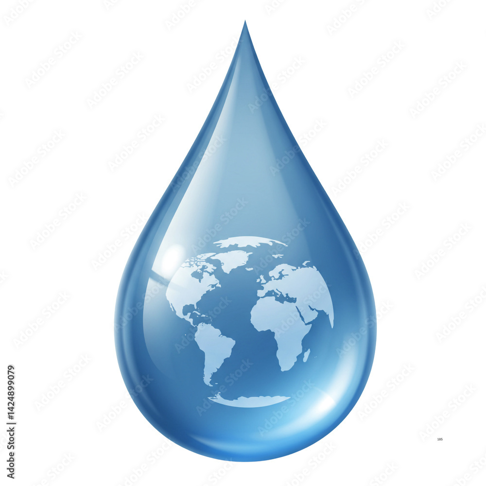 Obraz premium 3D Water Droplet with Earth Inside Hydration Environment Pure Water Resource Liquid Planet Preservation Clarity