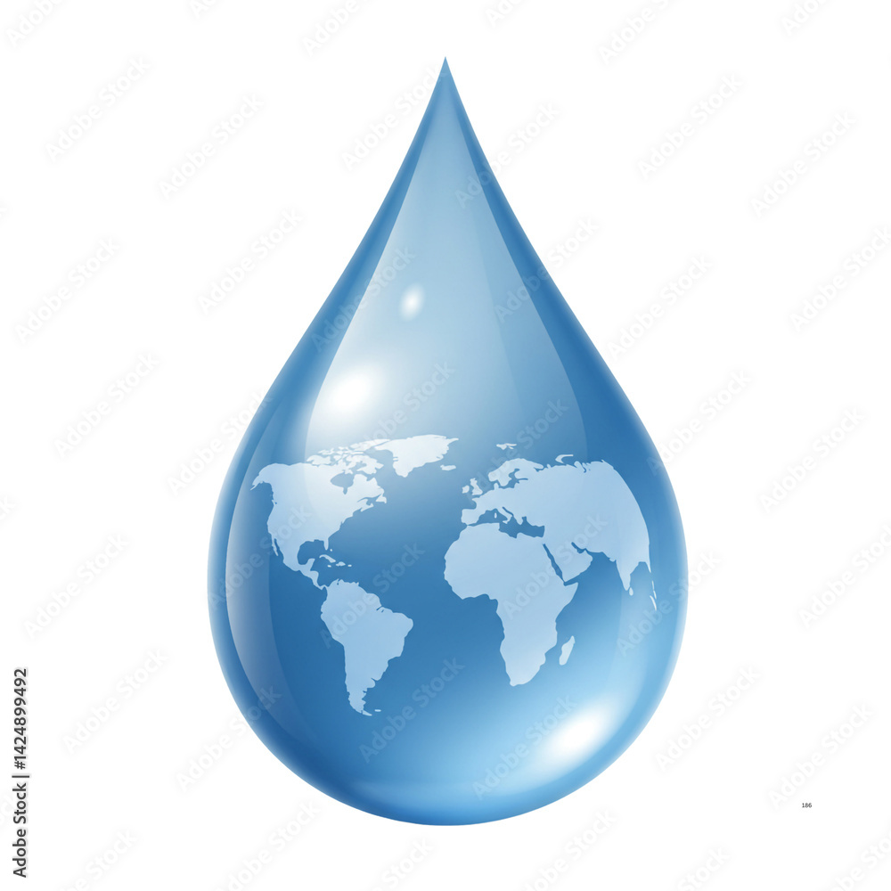 Fototapeta premium 3D Water Drop Showing Earth Hydration Environment Natural Water Resource Liquid Planet Sustainability Cleanliness