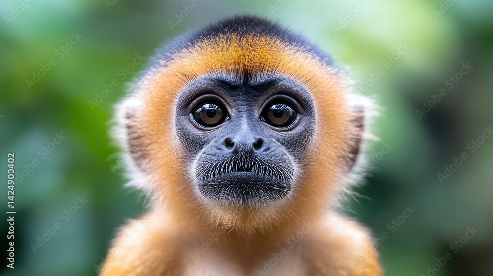 Close-up of a baby monkey with a serious expression Close-up of a baby monkey with a serious expression