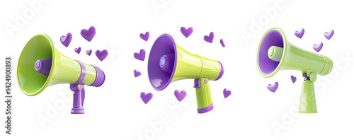Obraz na płótnie Colorful Megaphones with Hearts on Transparent Background for Events w salonie