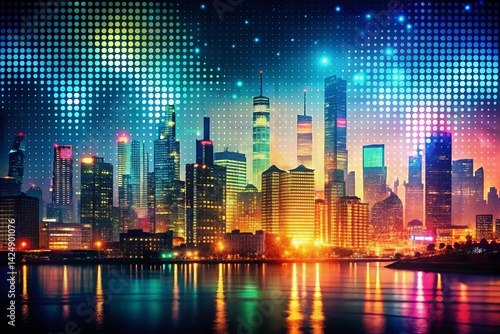 Night City Lights Halftone Pattern - Abstract Urban Background