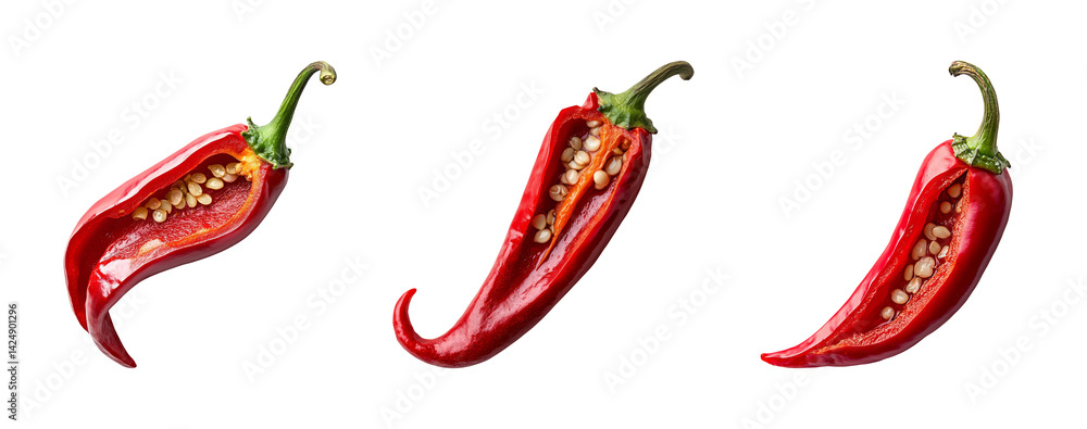 Sliced Red Chili Peppers on Transparent Background for Culinary Use