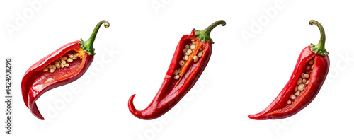 Obraz na płótnie Sliced Red Chili Peppers on Transparent Background for Culinary Use w salonie