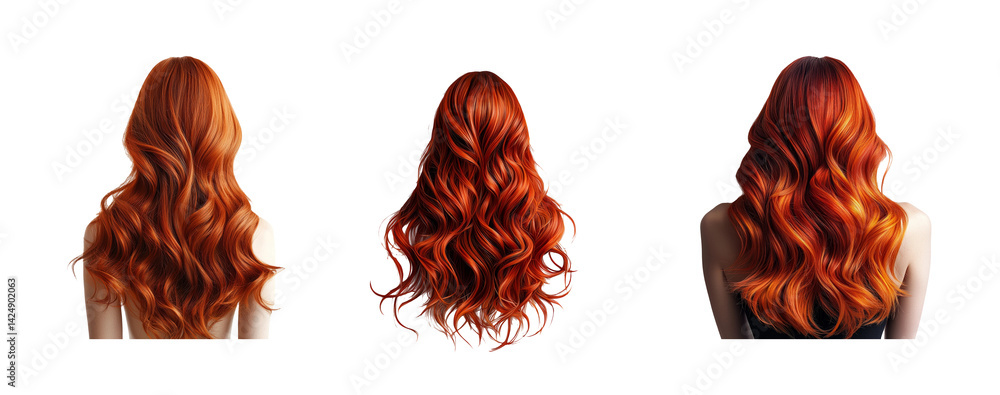 Beautiful Orange Hair with Waves on Transparent Background for Design