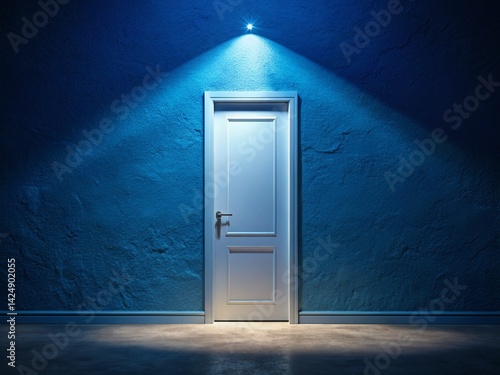 Night Photography: White Door Against Blue Wall -  Moody Architectural Detail