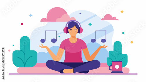 A low impact workout accompanied by soft melodic music to induce a sense of relaxation and peace for participants.. Vector illustration