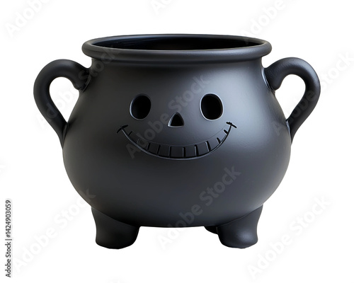 Black Cauldron with Happy Face Design on Transparent Background