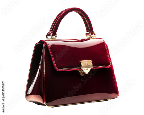 Obraz na płótnie Elegant Burgundy Handbag with Glossy Finish and Transparent Background w salonie