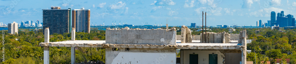Aerial drone photo industrial building shell demolition