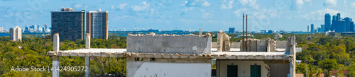 Obraz na płótnie Aerial drone photo industrial building shell demolition w salonie