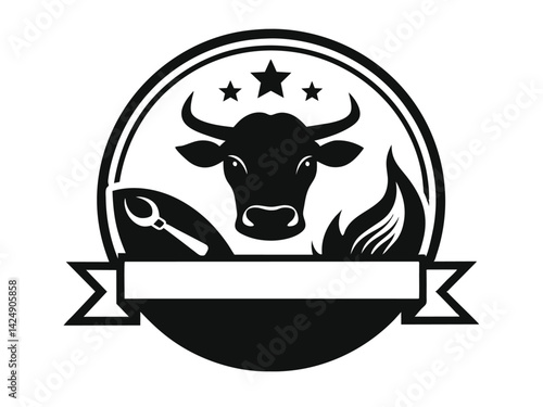 Black and white farm cattle illustration of a cute cow and calf