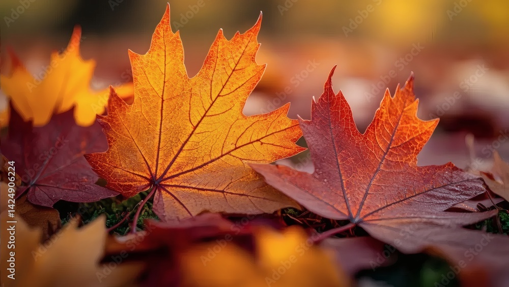 Autumn Maple Leaf on Ground in Fall Colors Autumn Maple Leaf on Ground in Fall Colors