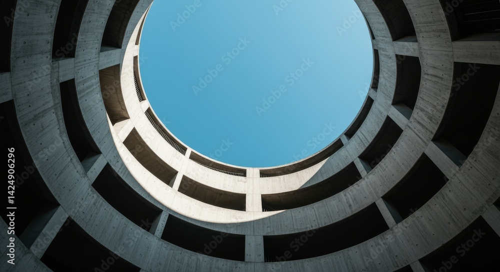 Fototapeta premium Concrete Spiral Ramp Ascending to a Bright Blue Sky