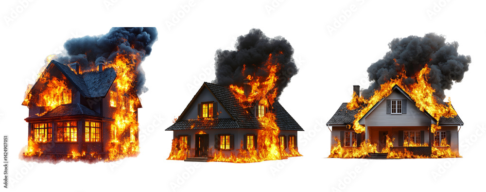 Dramatic Scene of Homes on Fire with Intense Flames and Smoke Plumes
