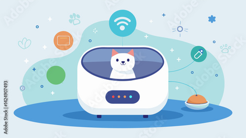 For pet lovers who demand the best for their furry companions this smart litter box offers health tracking capabilities and personalized insights for. Vector illustration