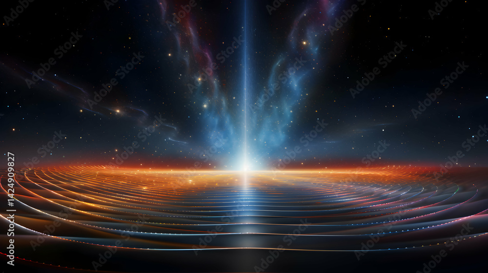 Abstract digital rendering of cosmic energy, horizon lines and vibrant nebula Abstract digital rendering of cosmic energy, horizon lines and vibrant nebula