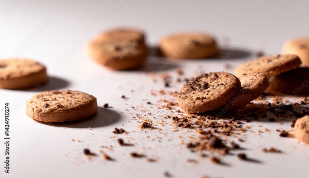 Delicious Homemade Chocolate Chip Cookies Crumble Delightfully on White Background Delicious Homemade Chocolate Chip Cookies Crumble Delightfully on White Background