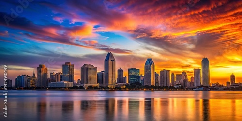 Obraz na płótnie San Diego Downtown Skyline Silhouette at Sunset - Dramatic Cityscape w salonie